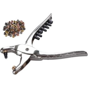   Bőrlyukasztó klt.; fogó 225mm + 6 db lyukasztó fej: 2,5-3,0-3,5-4,0-4,5-5mm + 2 db szegecselő fej + 100 db szegecs