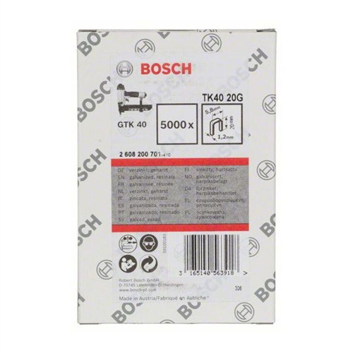 BOSCH Tűzőkapocs, TK40 20G 12 mm /18 ga horganyozott 5000 db