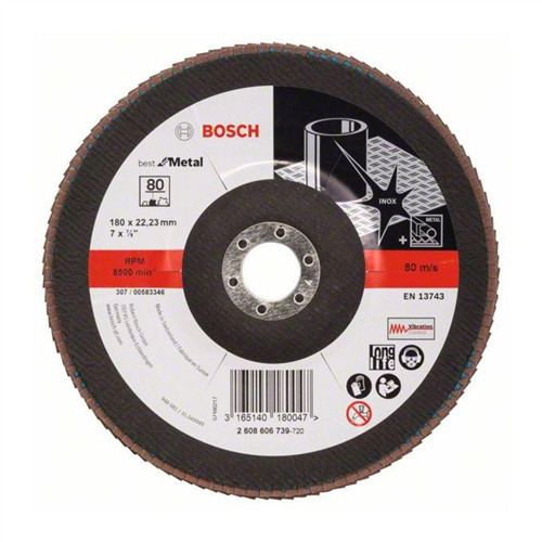 BOSCH X571 fíber csiszolótárcsa, Best for Metal D= 180 mm; G= 80, hajlított