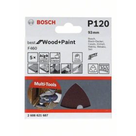   Bosch Accessories Delta csiszolópapír Szemcsézet 120 (H x Sz) 93 mm x 93 mm 5 db