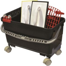   Burkoló vödör, 24 literes, műanyag, szögletes (25×50×70cm), görgös, fugázó simító, szivacsos simító