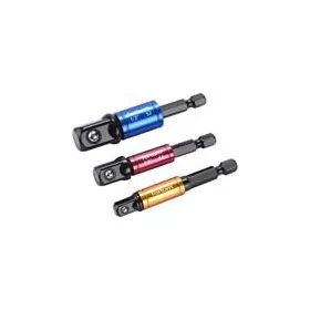   Dugókulcs adapter készlet 3db-os; 1/4" - 3/8" - 1/2" dugófejekhez, fúrógépbe befogás: 1/4" hatszög, S2 acél