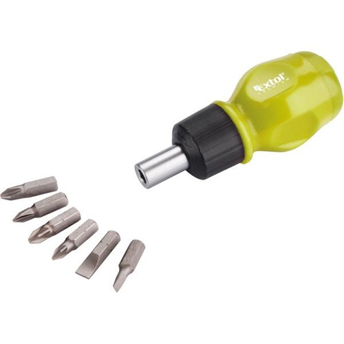Marokcsavarhúzó, racsnis klt.,1/4", mágneses, 6db BIT (lapos: 4 és 6mm , PH1 és 2, PZ1 és 2; az üreges markolatban), CV