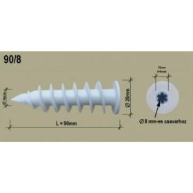   Polisztirol dűbel 90/8 , csavar:8mm imbusz 12- es behajtás ; min 10cm szigeteléshez