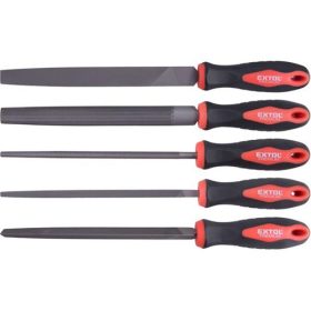   Fémreszelő klt., 5 db (lapos, félkerek, kerek, háromszög, négyszög), 200mm, T12 acél, vágat 2, finom, TPR gumis műa.