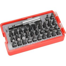   Behajtó klt. 33 db Cr.V., lapos:3-6mm, PH1-3, PZ1-3, HEX 1,5-6mm, TTa 10-40, övre akasztható műanyag tartóban