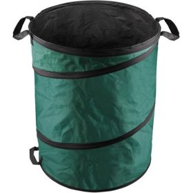   Kerti levélgyűjtő/tároló zsák, henger alakú, acélrugós/önfelnyíló, 55×72cm, 170L, zöld, 3 fogantyú, PES (poliészter)