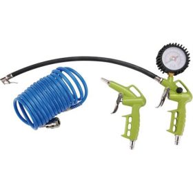   Alap légkompresszor tartozék szett, 3db (lefúvató pisztoly, gumiabroncsfúvó pisztoly,spiráltömlő), 1/4" gyorscsatlakozó